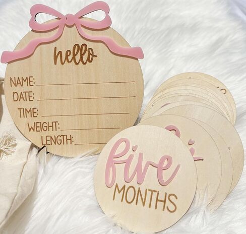 Baby Monthly Milestone Cards | 16 Premium Wooden Discs | Birth Announcement | Baby Shower Gift for New Parents | “Hello World" Sign & 1-12 Month Cards | Thick, Sturdy Premium Wood in Kuwait