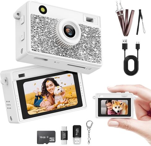 Mini Digital Camera, Keychain Camera 1080P HD with 2MP Lens, Flash, Video Recording, 32G Card Included, Portable and Compact Retro Vlog Camera for Travel, Kids, Brown in Kuwait