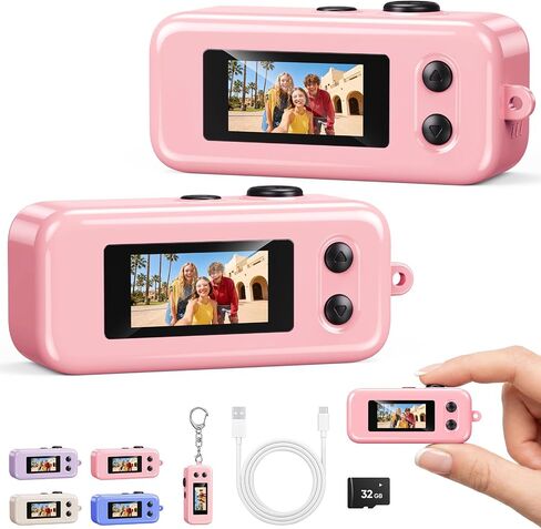 Kizmyee Mini Keychain Digital Camera, 1080P Pocket Camera, Cream White | 2MP 0.96 Inch Sensor, 16X Digital Zoom, 1080p HD Video, Rechargeable Battery, Portable Travel Camera with 32GB Card in Kuwait