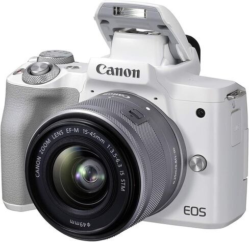 Canon EOS M50 Mark II + EF-M 15-45mm is STM Kit White (Renewed) in Kuwait
