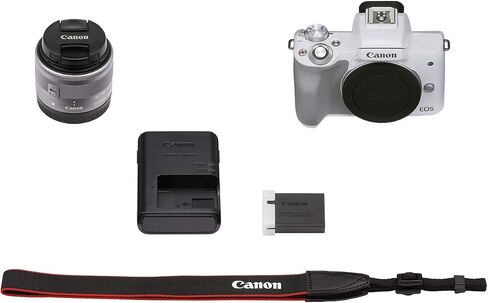 Canon EOS M50 Mark II + EF-M 15-45mm is STM Kit White (Renewed) in Kuwait
