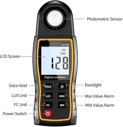 Digital Light Meter - Handheld Lux/FC Meter for Photography, Luminometer & Photometer, Accurate 200,000 Lux Measurement for Optimal Lighting Conditions in Kuwait