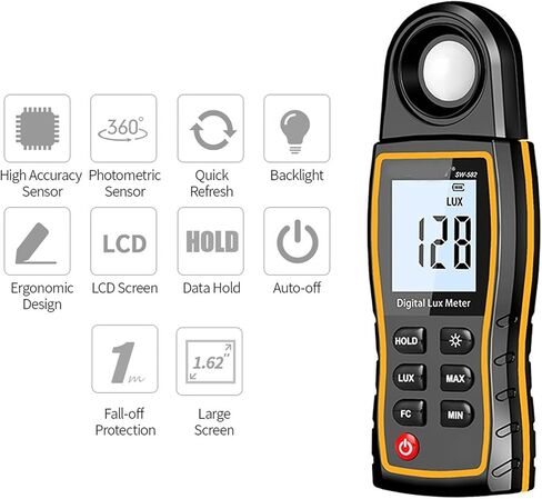 Digital Light Meter - Handheld Lux/FC Meter for Photography, Luminometer & Photometer, Accurate 200,000 Lux Measurement for Optimal Lighting Conditions in Kuwait