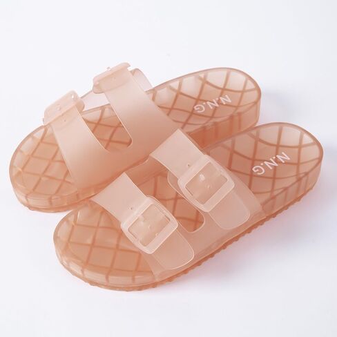 Women Jelly Waterproof Sandals Cute Clear Pool Slides Double Buckle Adjustable Straps Cushioned Arch Support Trendy Summer Beach Casual Shoes Nude Size 8 in Kuwait