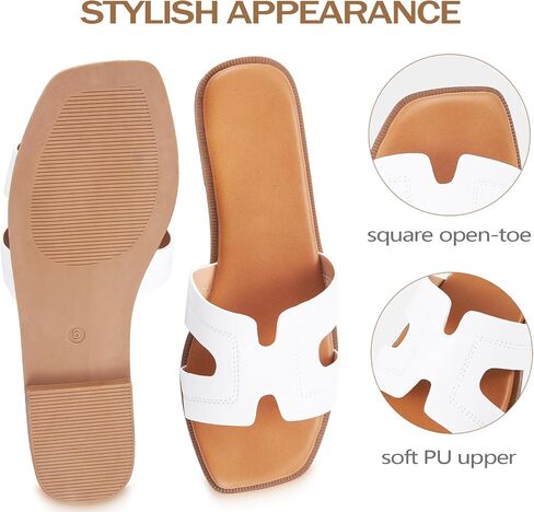 Womens Sandals Slip On Fashion Flat Sandals Soft Memory Foam Slides Comfortable Leather Open Toe Slide For Summer Dressy 2026 White Size 6 in Kuwait