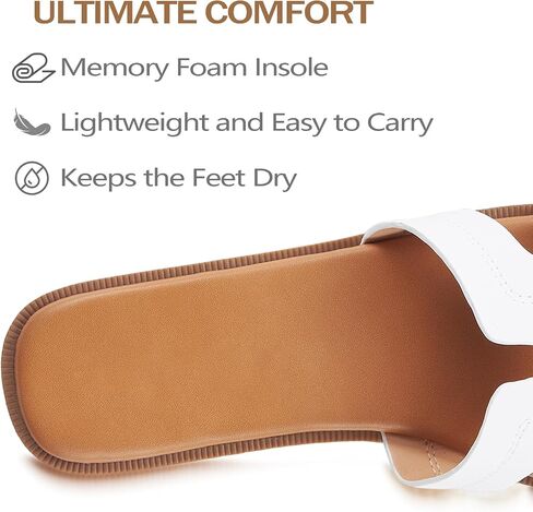 Womens Sandals Slip On Fashion Flat Sandals Soft Memory Foam Slides Comfortable Leather Open Toe Slide For Summer Dressy 2026 White Size 6 in Kuwait