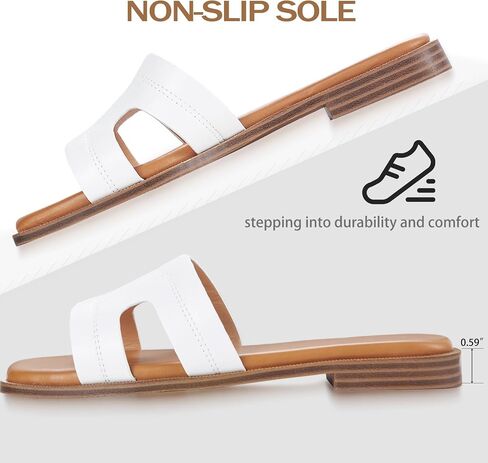 Womens Sandals Slip On Fashion Flat Sandals Soft Memory Foam Slides Comfortable Leather Open Toe Slide For Summer Dressy 2026 White Size 6 in Kuwait