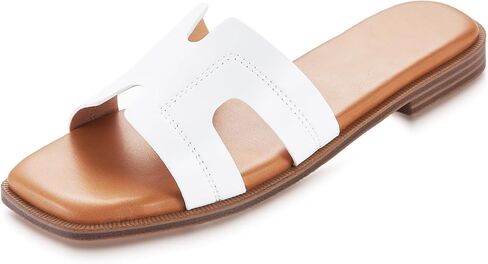 Womens Sandals Slip On Fashion Flat Sandals Soft Memory Foam Slides Comfortable Leather Open Toe Slide For Summer Dressy 2026 White Size 6 in Kuwait