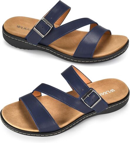 Women's Arch Support Slide Sandals, Adjustable Buckle | Contoured Footbed ， Easy Slip On， Adjustable Fit ， Cushioned Sole ， Summer Travel in Kuwait