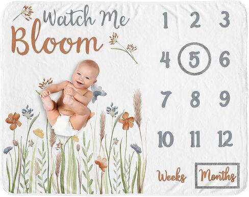 Sweet Jojo Designs Vintage Floral Boho Girl Milestone Blanket Monthly Newborn First Year Growth Mat Baby Shower Memory Keepsake Gift Picture - Blush Pink Yellow Green Shabby Chic Rose Flower Farmhouse in Kuwait
