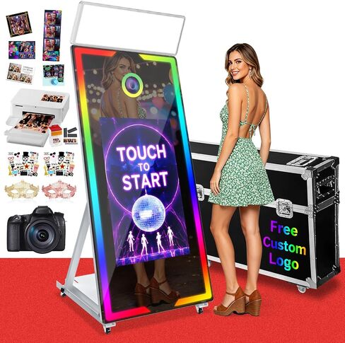 Magic Mirror Photo Booth 40“ with Camera and Printer, 22" Interactive Touch Screen DSLR Photo Booth Built-in Mini PC, Instant Print and Share Mirror Photo Booth for Parties in Kuwait