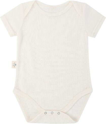Baby Merino Wool Silk Short Sleeve Bodysuit with Snaps | Soft Breathable Comfort, Easy Envelope Neck, Convenient Snap Closure, Gentle Flexible Fit for Naps and Everyday Play in Kuwait