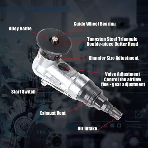 Pneumatic Chamfering Tool Handheld, Mini Aluminium Alloy Air-Powered Chamfering Machine Trimming, 45° Arc Corner with 1/4 Inch Air Inlet for Metal Wood Deburring Beveling (Aluminum,C Angle Blades) in Kuwait