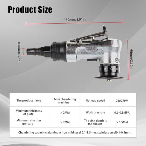 Pneumatic Chamfering Tool Handheld, Mini Aluminium Alloy Air-Powered Chamfering Machine Trimming, 45° Arc Corner with 1/4 Inch Air Inlet for Metal Wood Deburring Beveling (Aluminum,C Angle Blades) in Kuwait