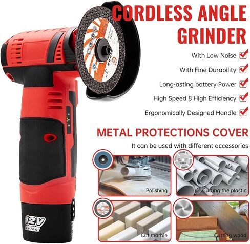 Cordless Angle Grinder, Mini Angle Grinder 19500RPM with 7 Cutting Discs and 2pcs Batteries, 76mm Side Disc Small Battery Grinding Tool for for Cutting Polishing and Sharpening in Kuwait
