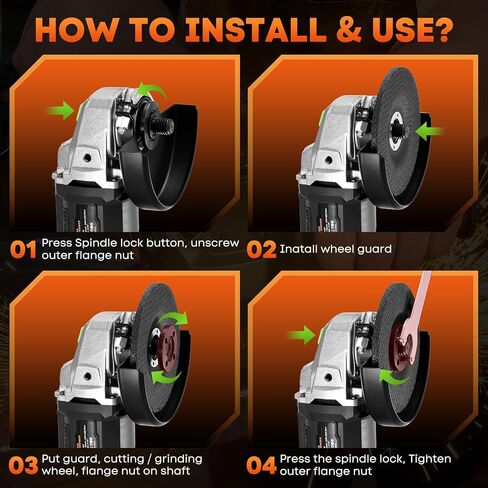 Cordless Angle Grinder 4-1/2", Brushless Angle Grinder Kit with A 4.0Ah Battery & Charger, Max 8500RPM, Electric Grinder Tool for Metal Cutting, Grinding, Polishing, Safety Guard in Kuwait