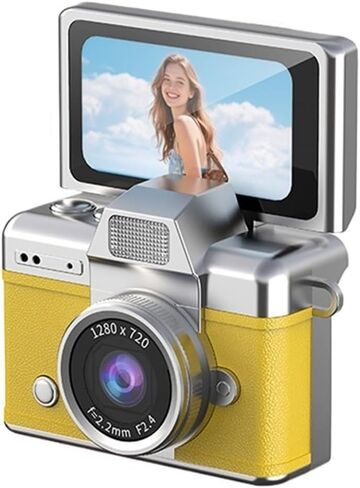 LK027 Palm-Sized Flip Screen Mini Digital Camera | Keychain Portable Selfie Camera with Flashlight & Multiple Filters(No card,Blcak) in Kuwait