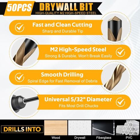 50Pcs Drywall Rotor Tips 5/32" Drywall Guide Point Cutting Bits M2 HSS Spiral Drywall Router Drill Bits Guidepoint Cutting Rotor Tips Cutout Tool for Wood, Plastic, Gypsum Boards in Kuwait