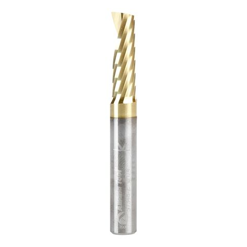 Amana Tool 57348-Z SC Spiral O Single Flute Improved Surface Finish Aluminum Cutting 1/4 D x 3/4 CH x 1/4 SHK x 2 Inch Long Up-Cut ZrN Coated Router Bit withMirror Finish in Kuwait