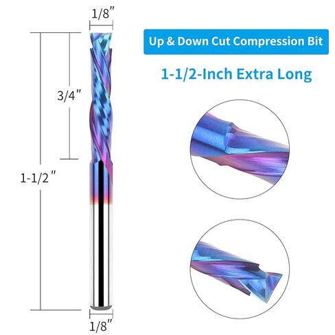 EANOSIC 5PCS Carbide Compression Router Bit Up&Down End Mills 1/8 inch Shank with 1/8 inch Cutter for CNC Mill Machine Wookwork 3D Profile Detail Engraver Carving in Kuwait