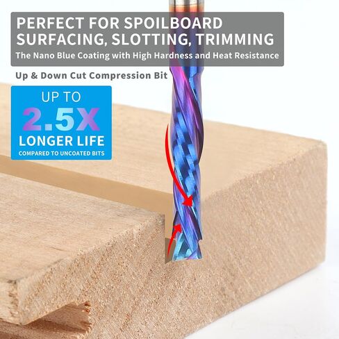 EANOSIC 5PCS Carbide Compression Router Bit Up&Down End Mills 1/8 inch Shank with 1/8 inch Cutter for CNC Mill Machine Wookwork 3D Profile Detail Engraver Carving in Kuwait