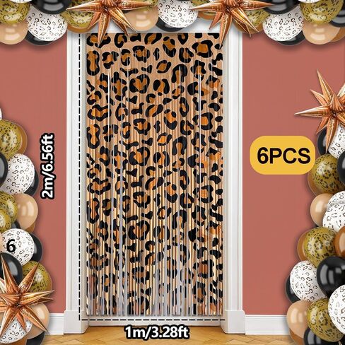 Cheetah Print Foil Fringe Curtains 2 Pack 3.2x6.6ft Leopard Party Backdrop | Leopard Print Fringe Backdrop Cheetah Photo Booth Props Animal Print Birthday Party Decorations Favor Supplies in Kuwait