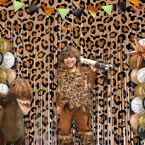 Cheetah Print Foil Fringe Curtains 2 Pack 3.2x6.6ft Leopard Party Backdrop | Leopard Print Fringe Backdrop Cheetah Photo Booth Props Animal Print Birthday Party Decorations Favor Supplies in Kuwait
