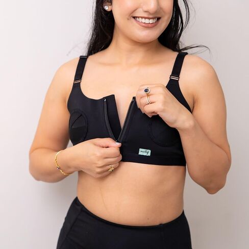 Motif Medical Hands-Free Pumping Bra Black | Adjustable Front Zipper Fit - Supportive Sizing - Seamless Compatibility with Luna and Duo in Kuwait