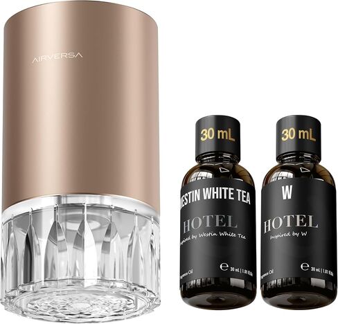 Airversa RD1 Waterless Essential Oil Diffuser Starter Kit, Black | 2x30 mL Hotel Scent Fragrance Oil, Up to 600 sq ft, Battery Operated, 100mL Capacity, Multi-mode Ambient Light, RD1Kit-2x30-B in Kuwait