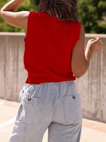 Ezbelle Crop Sweaters Vest Women's Summer Tank Tops Sleeveless Flag Sweater | Fall Shirts Country Concert Outfits Ladies Red Tops Knit Shirts Work Office Trendy Embroidered Sweaters Fashion in Kuwait