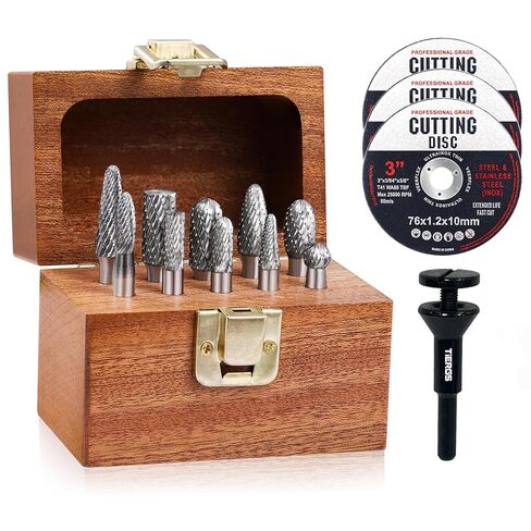 Tungsten Carbide Burr Set 1/4" Shank, 10-Piece Double Cut Die Grinder Bits for Metal, Compatible with DeWalt Milwaukee Die Grinders, with Mandrel and 3 Cut-Off Wheels in Kuwait