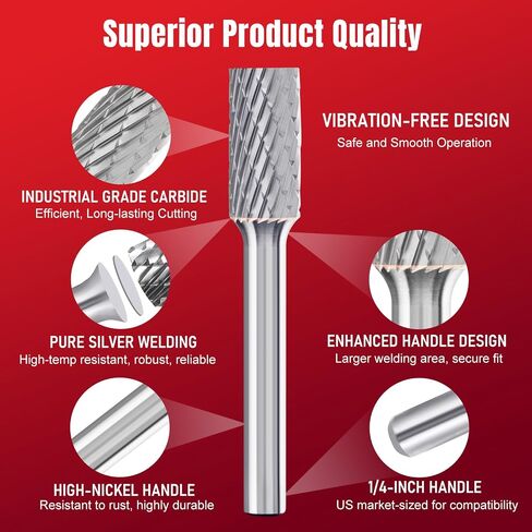 Tungsten Carbide Burr Set 1/4" Shank, 10-Piece Double Cut Die Grinder Bits for Metal, Compatible with DeWalt Milwaukee Die Grinders, with Mandrel and 3 Cut-Off Wheels in Kuwait