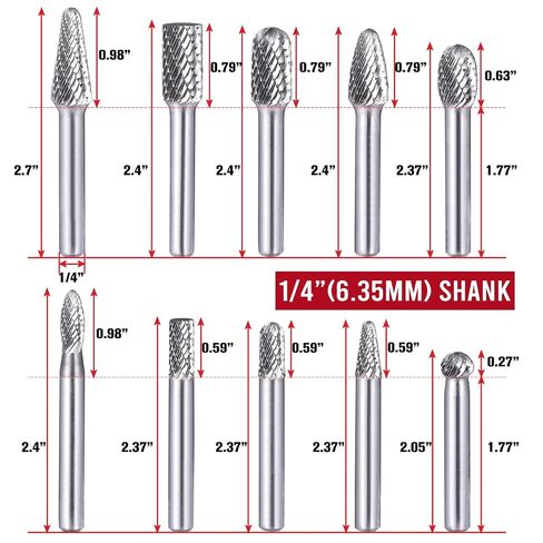 Tungsten Carbide Burr Set 1/4" Shank, 10-Piece Double Cut Die Grinder Bits for Metal, Compatible with DeWalt Milwaukee Die Grinders, with Mandrel and 3 Cut-Off Wheels in Kuwait