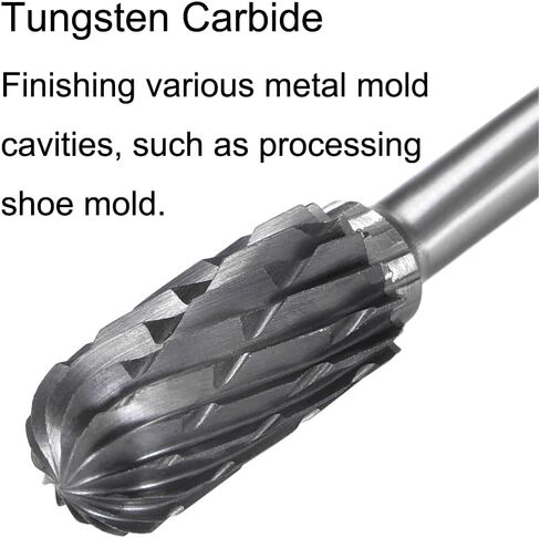 CX0613M03, 6mm Diameter Tungsten Carbide Rotary Files, 1/8" Shank, Double Cut Cylindrical Ball Nose End Shape Rotary Burrs Tool, for Wood Carving, Welding, Metal Carving Polishing, 4Pcs in Kuwait
