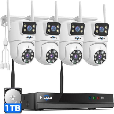 Hiseeu Wireless Security Cameras Outdoor, Outdoor Cameras for Home Security | 5G & 2.4G WiFi Pro, Dual Lens, 360° Pan & Tilt, Auto Tracking, Color Night Vision, 1TB HDD No Subscription, Need Plug In in Saudi Arabia