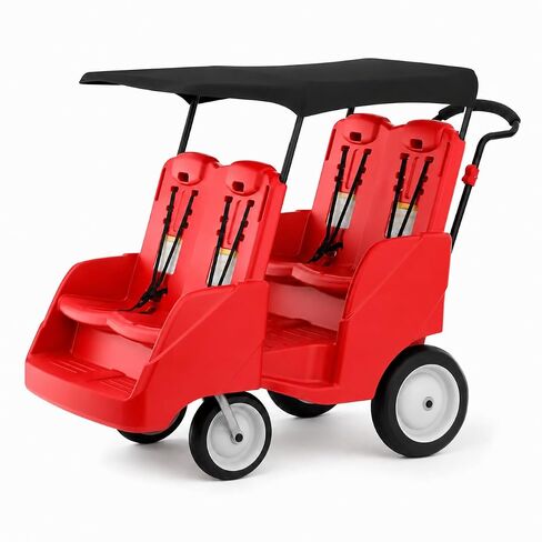 Canopy Roof for 4-Passenger Daycare Buggy, Weather-Resistant Replacement Stroller Cover Accessory with Drop-in Support Posts for Outdoor Childcare Transport (Black Canopy) in Kuwait