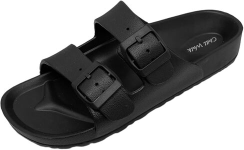 Women’s Platform Slides Flat Sandals with Arch Support, Adjustable Double Buckle EVA Foam Slip On Shower Slides, Lightweight Cushioned Comfort Slides Summer Beach Pool House Sandals in Kuwait