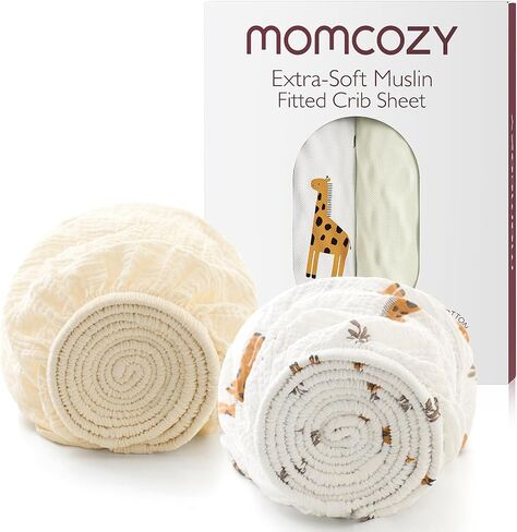 Momcozy Mini Crib Sheets 38"x26", Pack and Play Sheet with Muslin Cotton | 2 Pack Soft & Breathable Pack N Play Sheets Fitted, Non Slip Bed Cover for Baby Boys Girl Neutral Mattress, Blue Star Moon in Kuwait