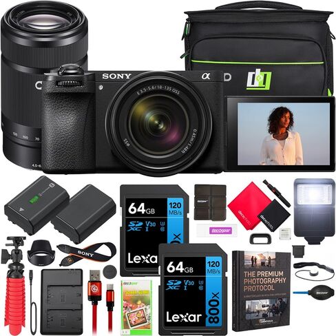 Sony a6700 Alpha APS-C Mirrorless Camera 26MP 4K with 18-135mm Lens Kit ILCE-6700M | Official Sony USA Partner Model | Bundle w/Deco Gear Bag + Flash + Extra Battery + Dual Charger + Photography Pro in Kuwait