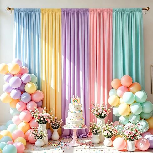 10×7FT Rainbow Backdrop Curtains for Parties - 5 Colors Pastel Drapes for Backdrop with 4 Inch Rod Pockets - Colorful Curtain Backdrop for Unicorn Birthday, Baby Shower, Rainbow Party Decorations in Saudi Arabia