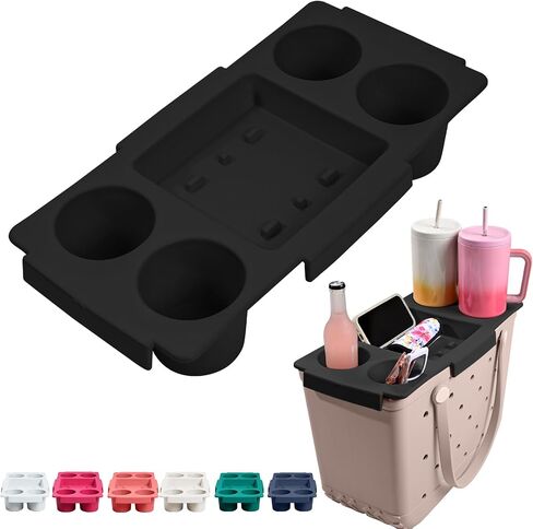 Tote Topper Tray Accessories for Bogg Bag Large Only - Waterproof EVA Removable Table Top Organizer Lid with Cup Holder, Divider, Snack, Phone & Drink Holders for Beach, Pool (Gray) in Saudi Arabia