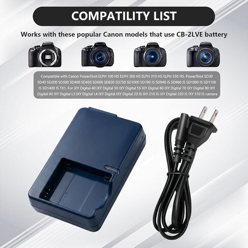 CB-2LV CB-2LVE NB-4L Camera Charger for Compatible Canon Battery Powershot SD30 SD40 SD200 SD300 SD400 SD450 SD600 SD630 SD750 ELPH 100 HS 300 HS IXUS 30 40 50 55 60 65 70 75 80 100 110 115 120 130 in Kuwait