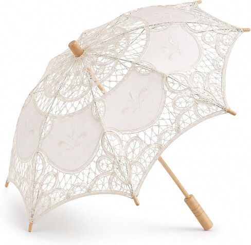 LOGOFUN Lace Parasol Umbrella Vintage Battenburg Embroidered Bridal for Wedding Photography Props Victorian Gothic Costume Accessories Beige in Kuwait