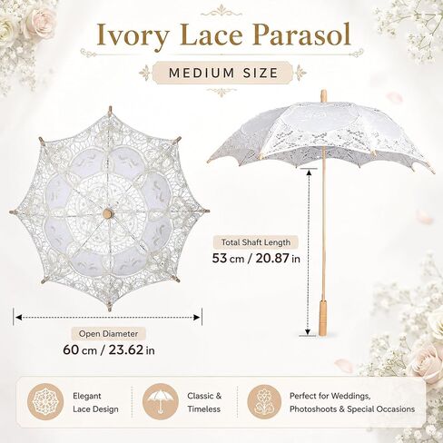 LOGOFUN Lace Parasol Umbrella Vintage Battenburg Embroidered Bridal for Wedding Photography Props Victorian Gothic Costume Accessories Beige in Kuwait