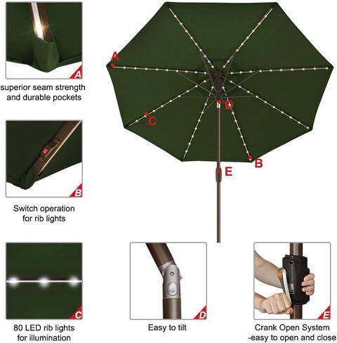 EliteShade 1 Set of 9ft Umbrella with Lights (Fern) & Hitch Mount Umbrella Holder in Kuwait