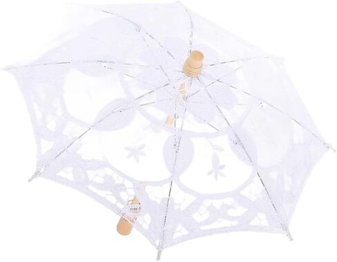 AYNEFY Lace Umbrella Umbrellas Photography Party Decor with Wooden Stand Delicate Graceful Canopy Elegant Stylish Design Lace Umbrella Mini Bridal Parasol for Wedding Household in Kuwait