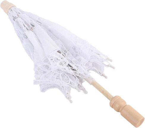 Zerodis Umbrellas Bridal Parasol for Wedding Photography Party Decor with Wooden Stand Delicate Graceful Canopy Elegant Stylish Design Lace Umbrella Mini in Kuwait