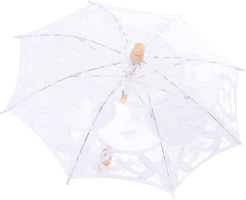 Zerodis Umbrellas Bridal Parasol for Wedding Photography Party Decor with Wooden Stand Delicate Graceful Canopy Elegant Stylish Design Lace Umbrella Mini in Kuwait