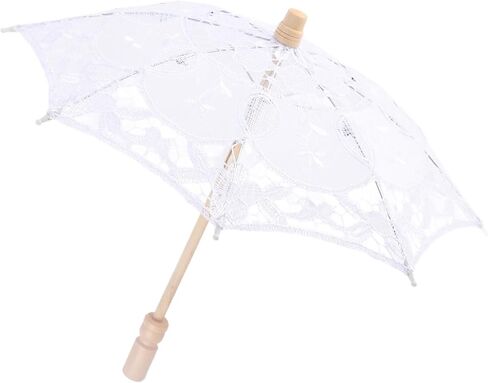 Zerodis Umbrellas Bridal Parasol for Wedding Photography Party Decor with Wooden Stand Delicate Graceful Canopy Elegant Stylish Design Lace Umbrella Mini in Kuwait