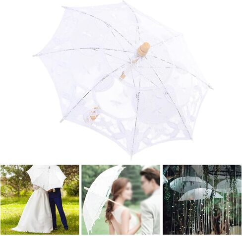 Zerodis Umbrellas Bridal Parasol for Wedding Photography Party Decor with Wooden Stand Delicate Graceful Canopy Elegant Stylish Design Lace Umbrella Mini in Kuwait